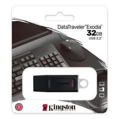 Pen Drive DataTraveler Exodia 32GB Kingston com Conexão USB 3.2, Preto/Branco 