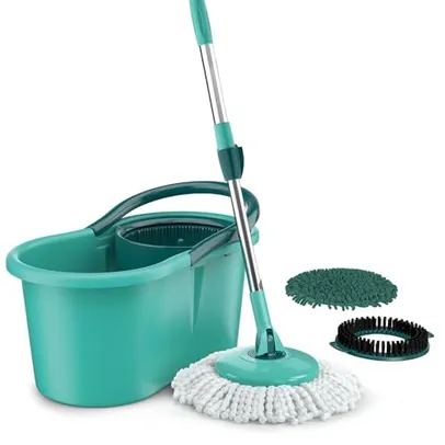 Mop Giratório 3 em1, balde com 12 litros e 3 opções de Refis, ( microfibra, tira pó e limpeza pesada) MOP8258, Flash Limp