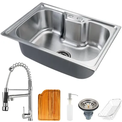 Cuba para cozinha gourmet pia aço inox acessórios tábua corte Nawa Torneira gourmet Munim pingoo