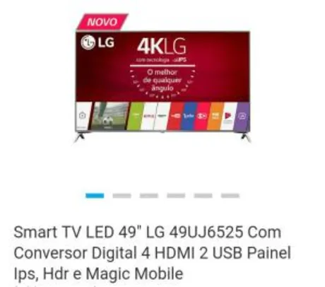 Smart TV LED 49" LG 49UJ6525 Com Conversor Digital 4 HDMI 2 USB Painel Ips, Hdr e Magic Mobile - R$2429