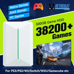 (Taxa Inclusa) Retrobat & Playnite Consola de Jogos Retro, 500GB, HDD para PS3, PS2, Switch, Wii, WiiU, PC, Laptop, 38200 + Retro, AAA, Jogos de PC