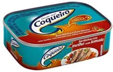 [PRIME] Sardinha c/ Molho de Tomate - LATA GRANDE 250g - Coqueiro | R$5,30