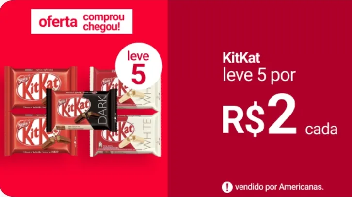 Chocolate KitKat - Leve 5 por R$2 Cada