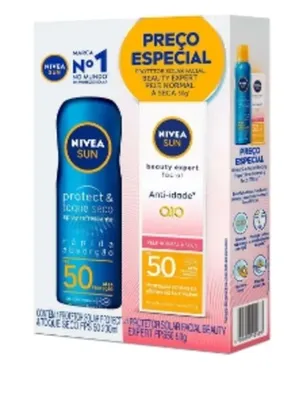 Kit Nivea Sun Protetor Solar Protect & Hidrata FPS 50 200ml + Facial Beauty Expert Anti-Idade Q10 FPS 50 50g