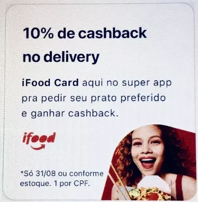 [App Ame] 10% back no Gift Card iFood