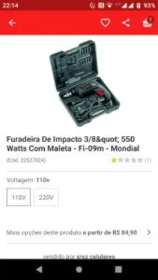 Furadeira De Impacto 3/8" 550 Watts Com Maleta - Fi-09m - Mondial - R$85