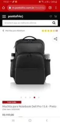 Mochila para Notebook Dell Pro 15.6 - Preto | R$ 176