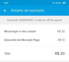 Usuários selecionados R$10- em recarga no mercado pago