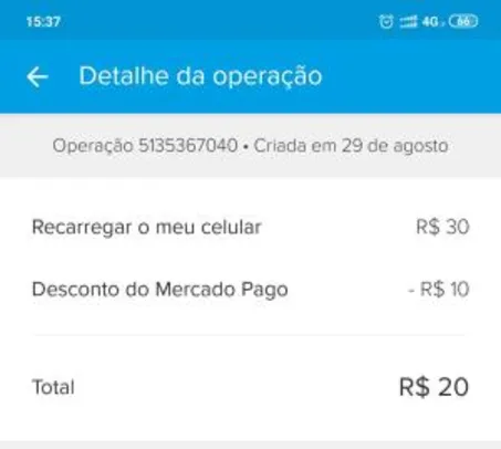 Usuários selecionados R$10- em recarga no mercado pago