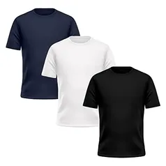 Kit 3 Camisetas Masculina DF Fit Manga Curta Poliéster Básica Lisa Treino Academia Passeio, Tamanho P