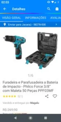[Cliente Ouro] Furadeira e Parafusadeira a Bateria de Impacto - Philco Force com Maleta 50 Peças PPF03MF | R$199