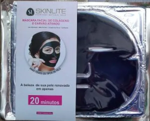 Máscara Facial de Colágeno e Carvão Ativado, Skinlite R$ 12