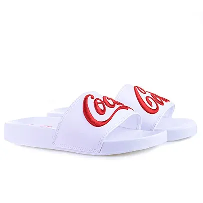 Chinelo Slide Logo Coca Bordado, Sandálias Coca-Cola, Branco/Branco, Masculino, 40