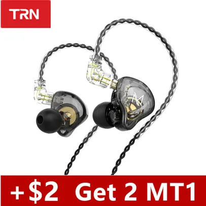 2 TRN MT1 no ouvido fone de ouvido dinâmico dj monitor iem earbud alta fidelidade esporte com cancelamento de ruído f