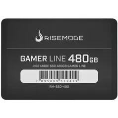 SSD Rise Mode Gamer Line 480GB, SATA, Leitura 535MB/s, Gravação 435MB/s.