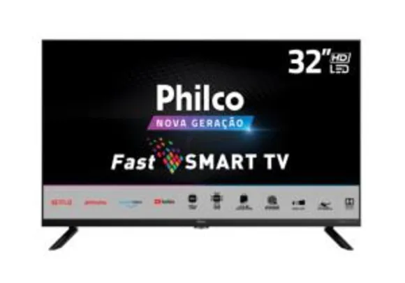 Smart TV LED 32" HD Philco com Processador Quad Core, GPU Triple Core, Dolby Audio | R$1163