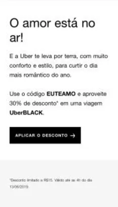[Usuários Selecionados] 30% OFF na Categoria Uber Black