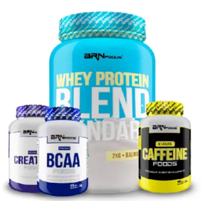 Kit Whey Protein Blend 2kg + Creatina 300g +  Bcaa 60 Cáps + Cafeina 8 Hours 60 cáps 