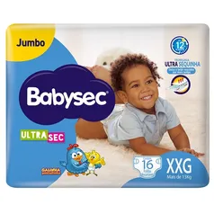 [Conta Nova R$9.29] 16 Fraldas Babysec Jumbo Ultrasec XXG 