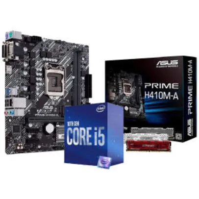 Kit Upgrade Gamer Intel Core i5 10400 10a Geração Placa mãe ASUS H410M-E Memória 8GB DDR4 Crucial Ballistix 3000Mhz Skill Renew