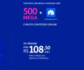 TIM Fibra ótica - 500mb por R$108,50 - Com Deezer, Paramount e outros