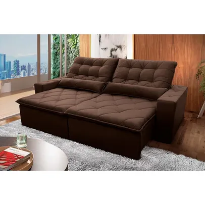 Sofá Retrátil/Reclinável Islândia 2,70m Suede Velut Marrom c/ Molas