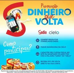 Promoção Dinheiro Que Volta Sadia+Cielo