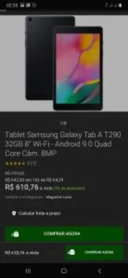 Tablet Samsung Galaxy Tab A T290 32GB 8” Wi-Fi R$ 610