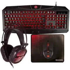 Combo Gamer Hoopson 4 em 1, Teclado, Mouse, Headset e Mousepad, Vermelho, TPC-050R R$ 199