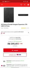 HD Externo Portátil Seagate Expansion 2TB USB 3.0 Preto R$399