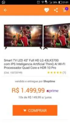 SMART TV 43 FULL HD LG 43 LK5700 - R$1350