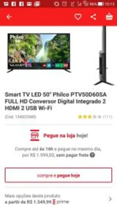 Smart TV LED 50" Philco PTV50D60SA FULL HD Conversor Digital Integrado 2 HDMI 2 USB Wi-Fi R$1.472