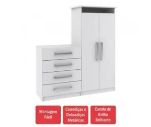 Cômoda 2 Portas 4 Gavetas 1d024 Branco - Rodial - R$290