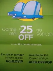 Cupom de desconto de 25%  da 99 Pop