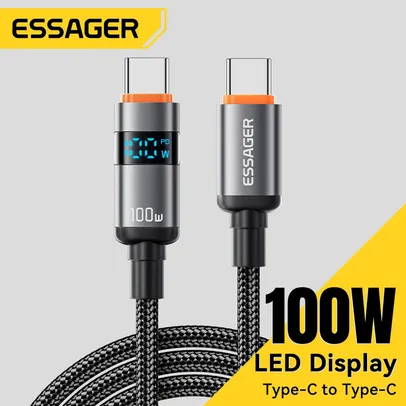 [Taxa inclusa] Cabo de Carregamento Essager 100W com Display e Acabamento Premium - USB C, 1 Metro, Carregamento Rápido, 480MB/s