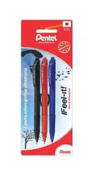 [Prime] Caneta Esferográfica Feel It 0.7 Mm, Pentel, Preta/Vermelha/Azul, Pacote