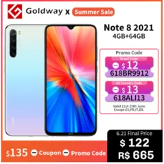 Smartphone Xiaomi Redmi Note 8 (2021) 4gb ram 64gb rom versão global | R$694