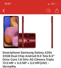 [R$726 AME + CC] Smartphone Samsung Galaxy A20s 32GB | R$1.104