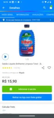 Sabão Líquido Brilhante Limpeza Total - 3L R$16