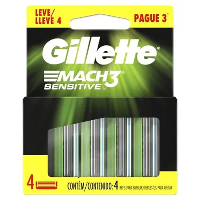 [APPL/ Ame R$ 17,09] Carga para Aparelho de Barbear Gillette Mach3 Sensitive Leve 4 Pague 3