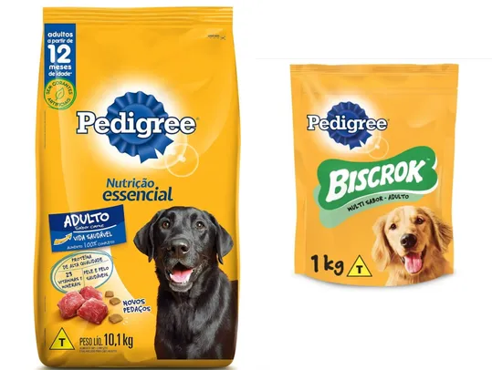 ( Add 2un + 1 UNIDADE PEDIGREE Biscoito Pedigree Biscrok Para Cães 1 Kg)PEDIGREE Ração Nutrição Essencial Carne Para Cães Adultos 10.1kg 