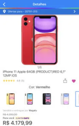 [Cliente Ouro] iPhone 11 Apple 64GB (PRODUCT)RED 6,1” 12MP iOS | R$4.030
