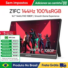 [produto no brasil] Monitor Novo ARZOPA 16.1 polegada 100% sRGB 144Hz Monitor de Jogos Portátil Display Laptop com Tipo C Mini HDMI