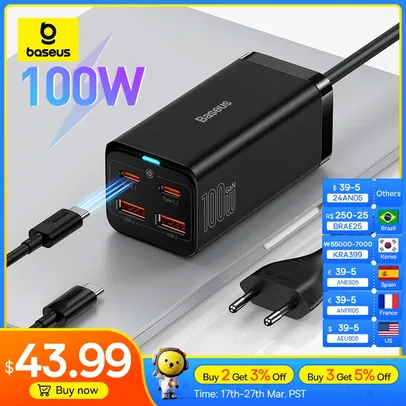 [TAXAS INCLUSAS]Carregador Baseus 100W 65W GaN Charger Desktop Laptop Fast Charger