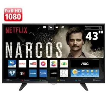 Smart TV LED 43" Full HD AOC LE43S5970 com Wi-Fi, Conversor Digital Integrado, App Gallery, Botão Netflix, Entradas HDMI e USB - R$1500