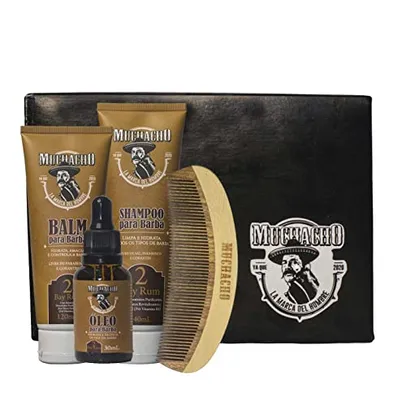 MUCHACHO Kit Shampoo para Barba + Balm para Barba + Oleo para Barba + Pente - Bay Rum