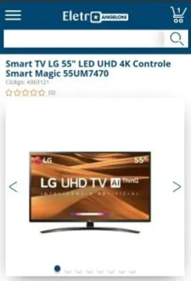 Smart TV LED 55" LG UM7470 Ultra HD 4K HDR Ativo, DTS Virtual X, Inteligência Artificial, ThinQ AI, WebOS 4.5