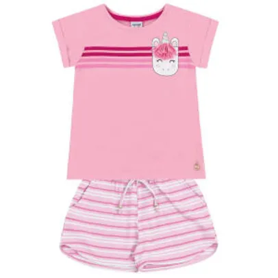 Conjunto Infantil Fakini Estampa Listrada Feminino - Rosa e Azul R$24