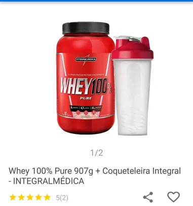 Whey 100% pure 907g + Coqueteleira Integralmedica