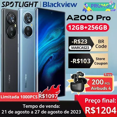 Smartphone Blackview A200 Pro AMOLED, 12GB RAM, ROM 256GB, 120HZ, Câmera 108MP, G99, 66W, 5050mAh